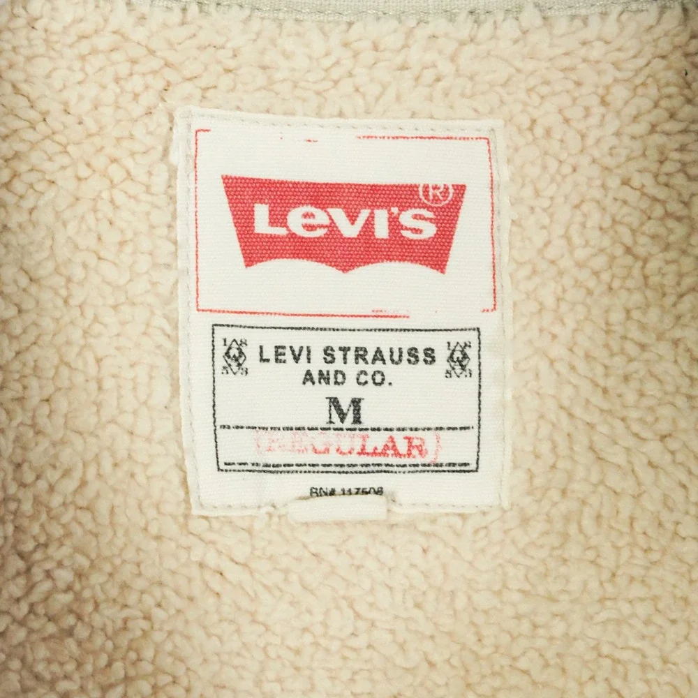 Levis Men's Sherpa Lined Utility Jacket Beige Medium Regular Fit Button‎ Front - Picture 3 of 9
